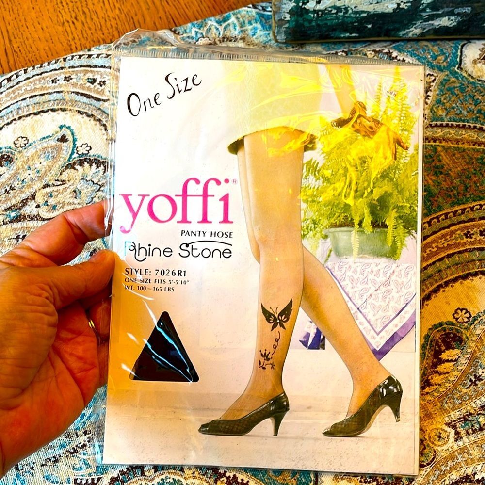 Yoffi Rhinestone Butterfly Vintage Pantyhose Black 100% nylon one size